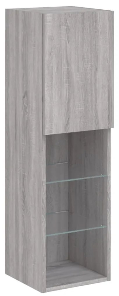 7 pcs conj. móveis de parede p/ TV c/ luzes LED cinzento sonoma