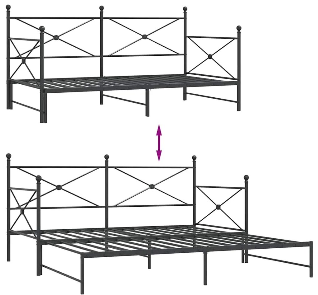 Cama de dia com gavetão sem colchão 107x203 cm aço preto