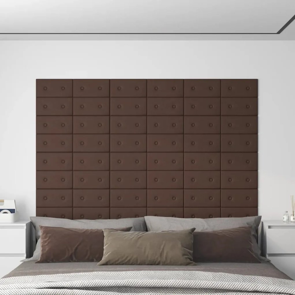 vidaXL Painel parede 12 pcs 30x15 cm couro artificial 0,54 m² castanho
