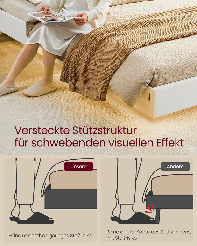 Estrutura de cama 140 x 200 cm com iluminação LED e 3 portas USB e 1 porta tipo C Branca