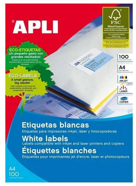 Etiquetas Autocolantes 38x21,2 mm 100 Folhas Apli