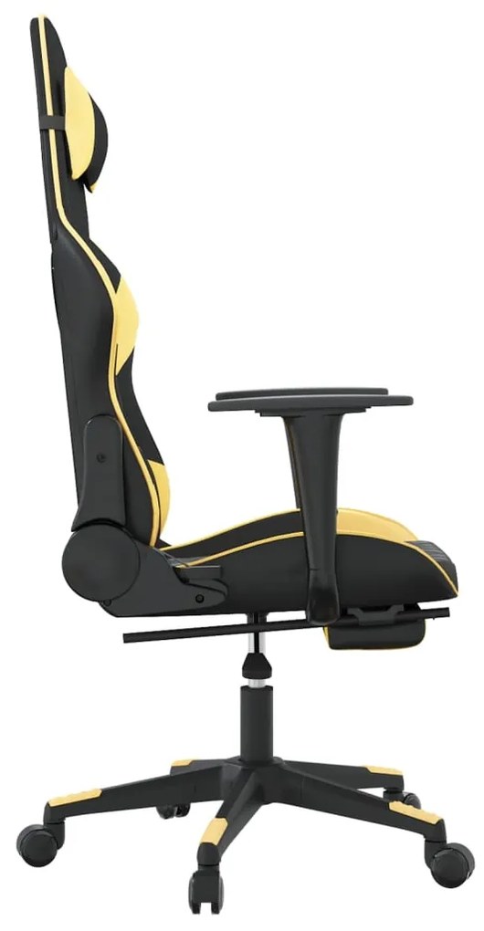 Cadeira gaming c/ apoio pés couro artificial preto e dourado