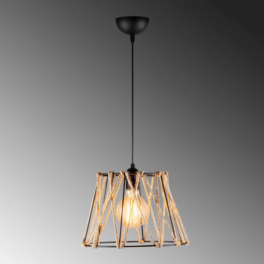 Candeeiro de Teto Jutini – Preto e Bege – Diâmetro 30 cm x Altura 116