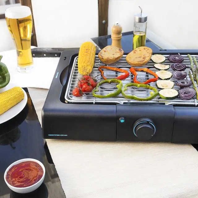 Grelhador elétrico de mesa de 2400 W PerfectSteak 4200 Way , Grelha de Aço inoxidável e Altura Ajustável em 3 Níveis