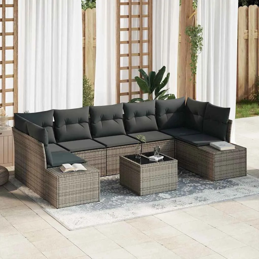 vidaXL Conjunto de Sofá de Jardim com almofada 8 pcs Cinzeto vime PE