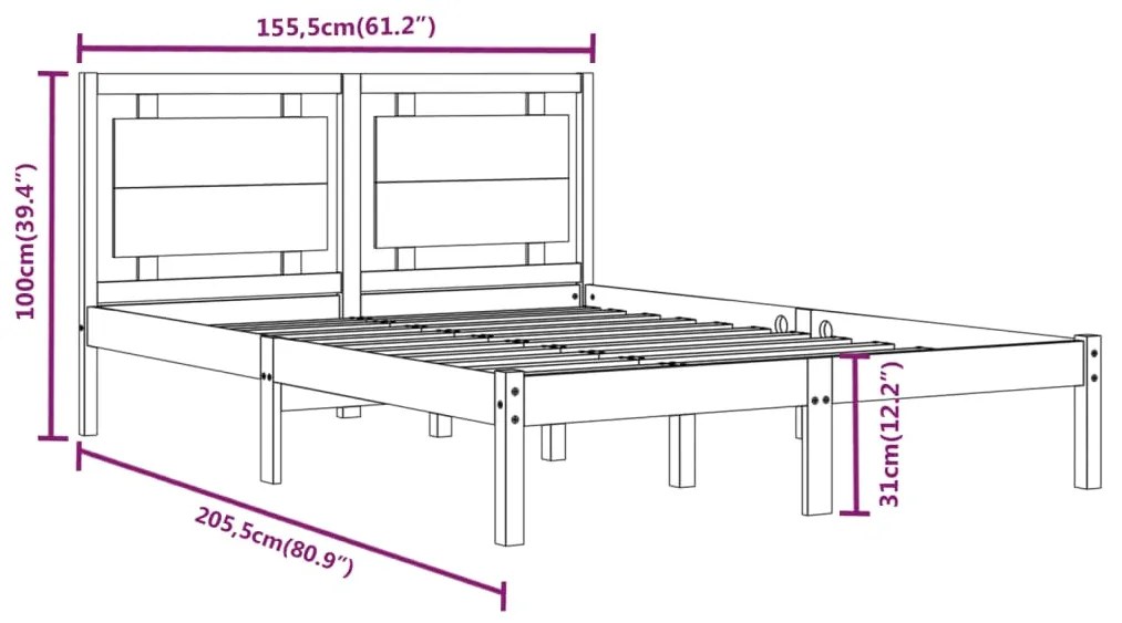 Estrutura de cama king 150x200 cm madeira maciça