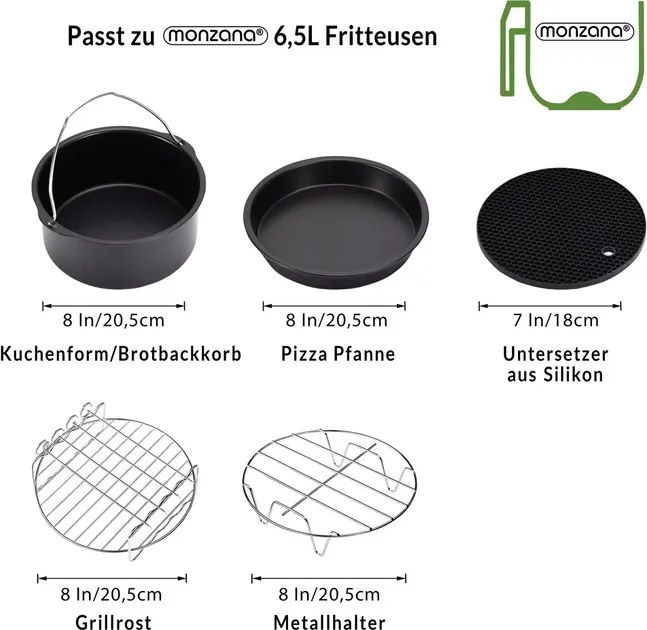 Conjunto de 9 acessórios para fritadeira de ar quente Preto + Prateado