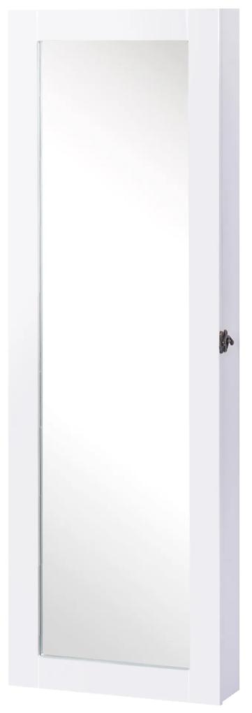 HOMCOM Espelho com Móvel de Bijuterias de Parede Espelho de Parede Organizador de Jóias com Ganchos e Ranhuras 37x9,5x112cm Branco | Aosom Portugal