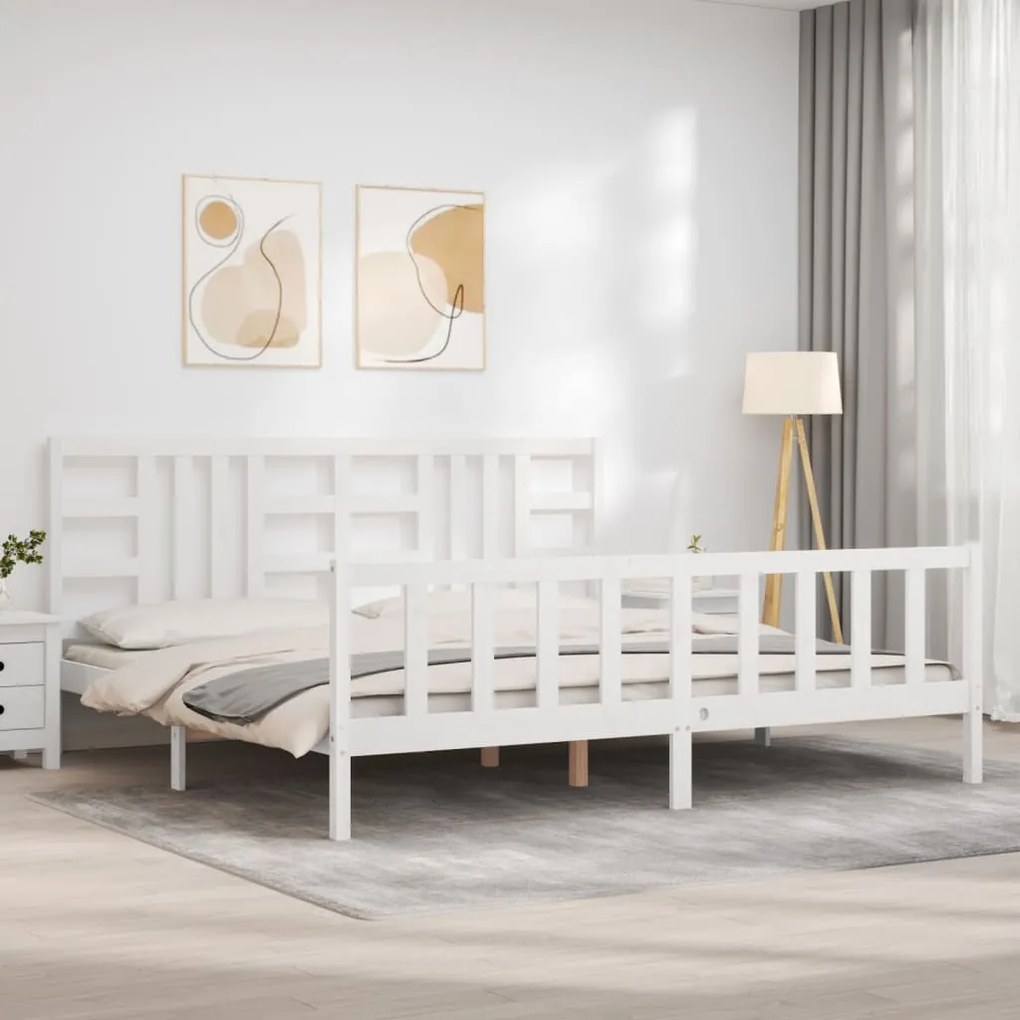 Cama sem colchão 200x200 cm madeira de pinho maciça branco