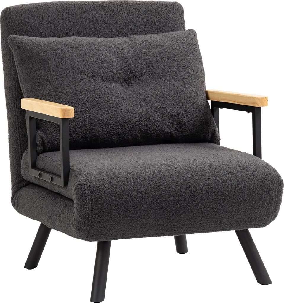 Poltrona Convertível em Cama Poltrona 3 em 1 Convertível em Cama com Encosto Ajustável em 5 Níveis 63x73x81 cm Cinza