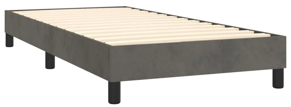 Cama box spring c/ colchão/LED 90x200 cm veludo cinzento-escuro