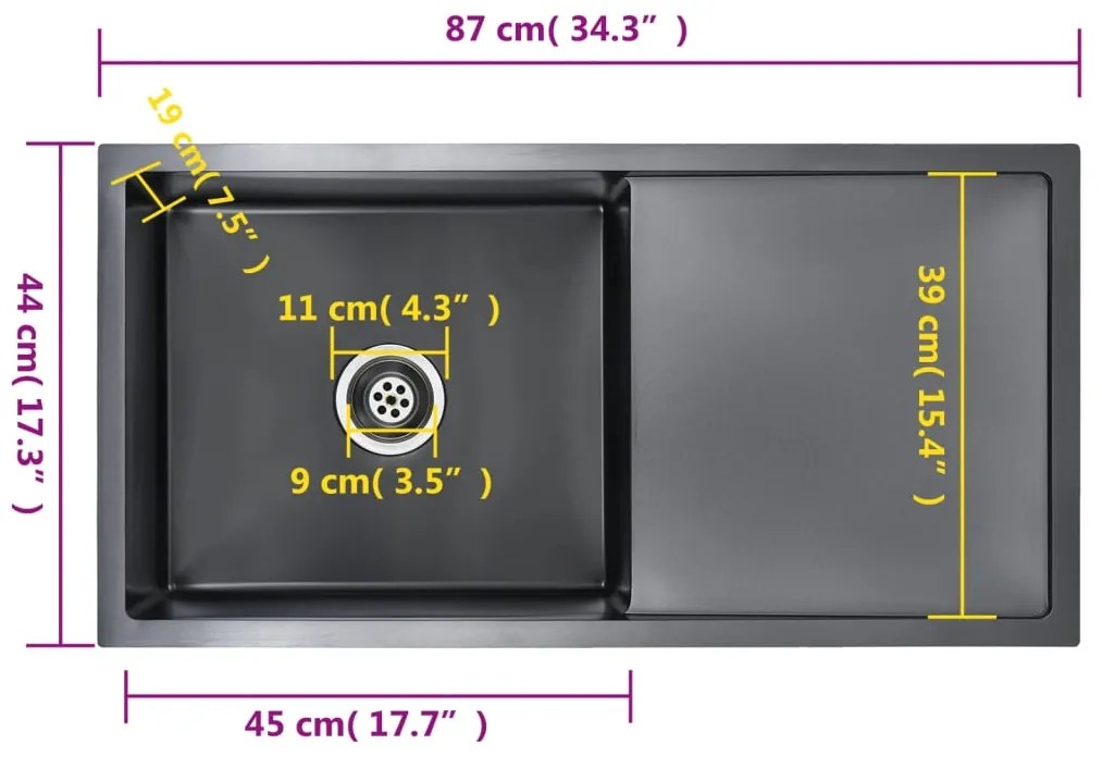 Lava-louça de cozinha artesanal aço inoxidável preto