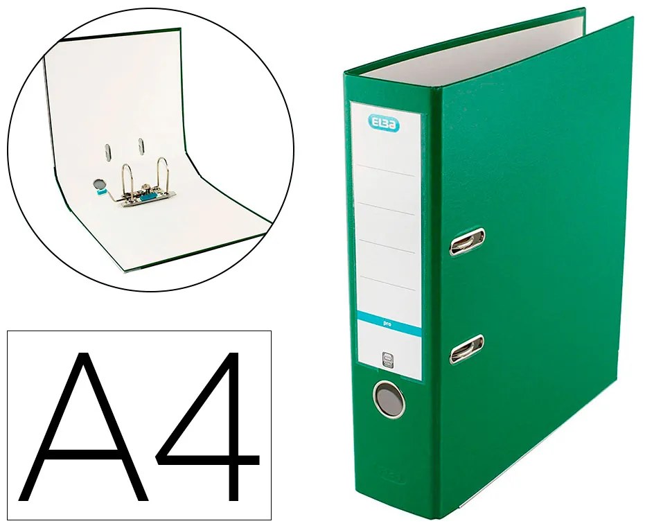 Pasta de Arquivo de Alavanca Elba Top Cartão Compacto Polipropileno com Rado Din A4 Lombada de 80 mm Verde