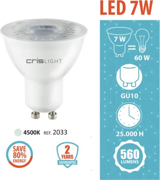 Crislight GU10 LED 7W 560LM Branco Neutro