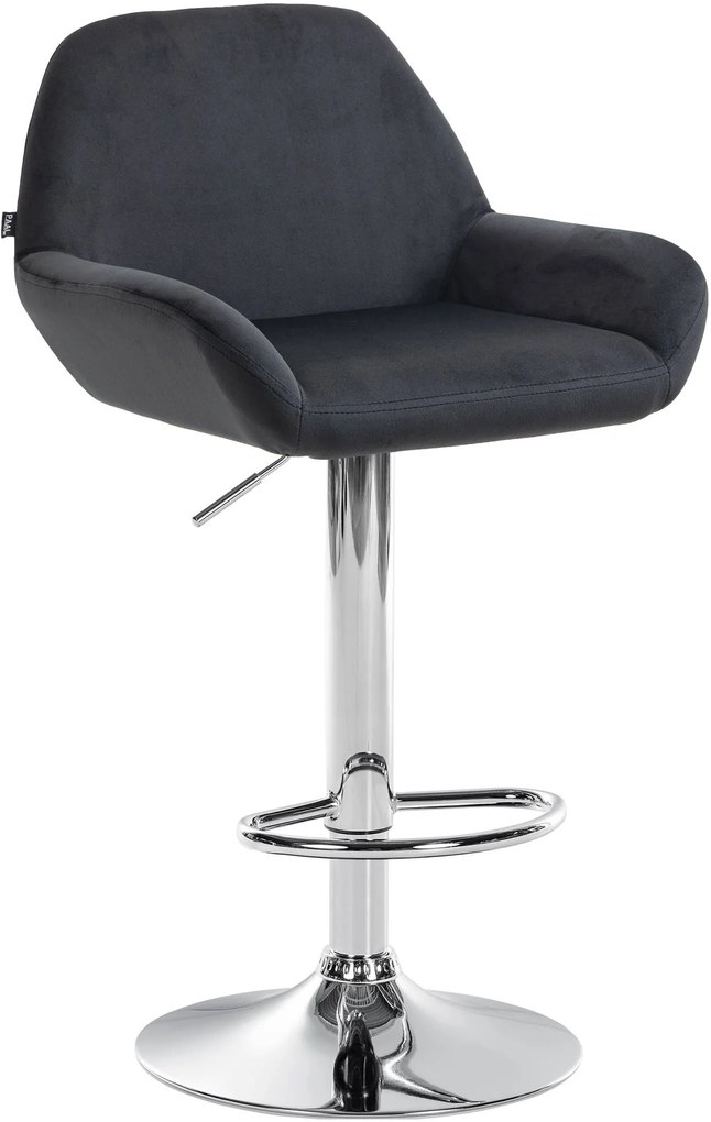 Banco de bar Braga em veludo (1 UNIDADE) com estrutura cromada 51 x 89-109 x 52 cm Preto