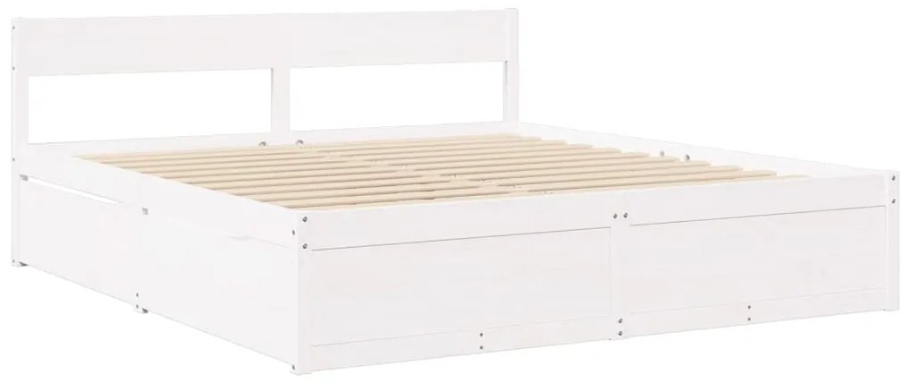 Cama com gavetas e colchão 180x200 cm pinho maciço branco