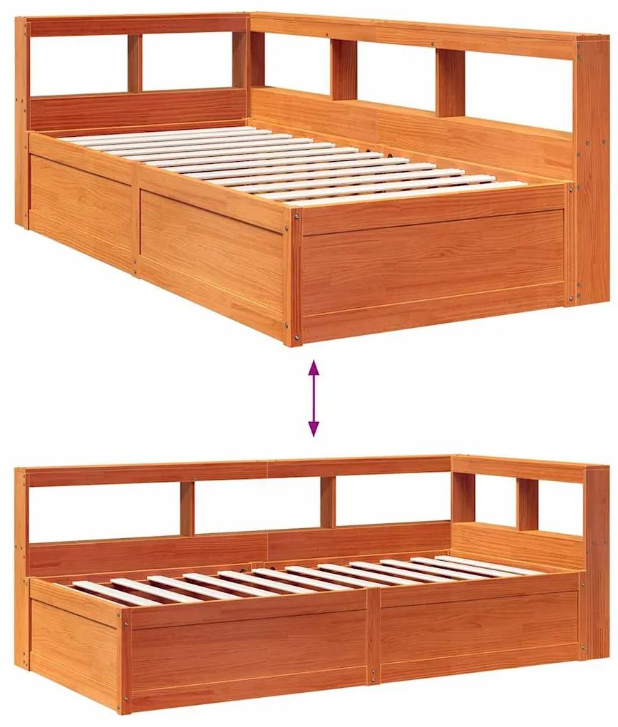 Cama com estante sem colchão 90x190cm pinho maciço castanho-mel