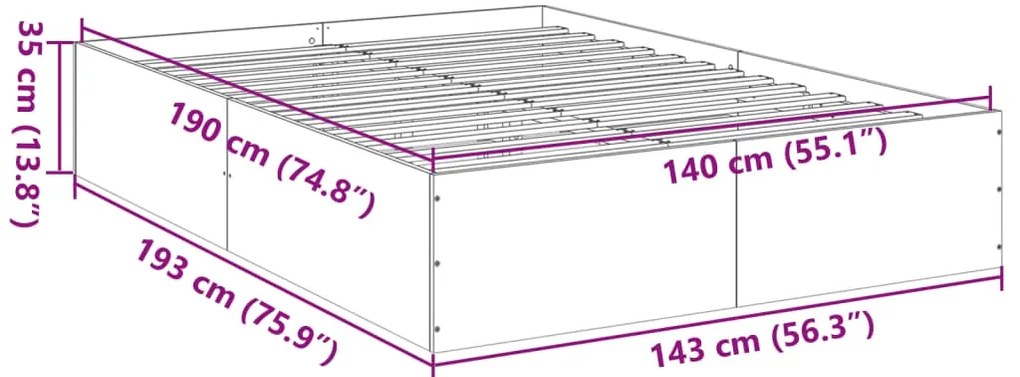Estrutura de cama 140x190 cm derivados de madeira branco