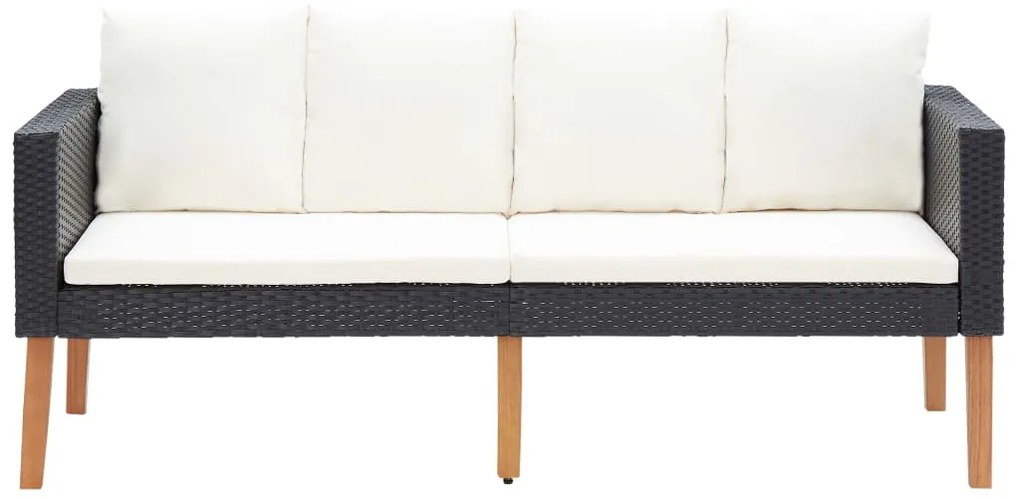 3 pcs conjunto lounge para jardim c/ almofadões vime PE preto