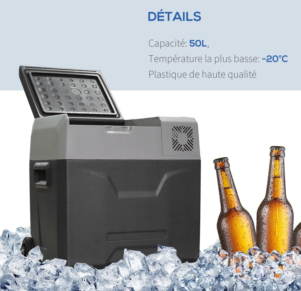 Geleira Refrigerador-congelador portátil Refrigerador por compressão Refrigerador elétrico com temperatura de -20 °C, 50 L, 12 V/24 V e 110 V-240 V