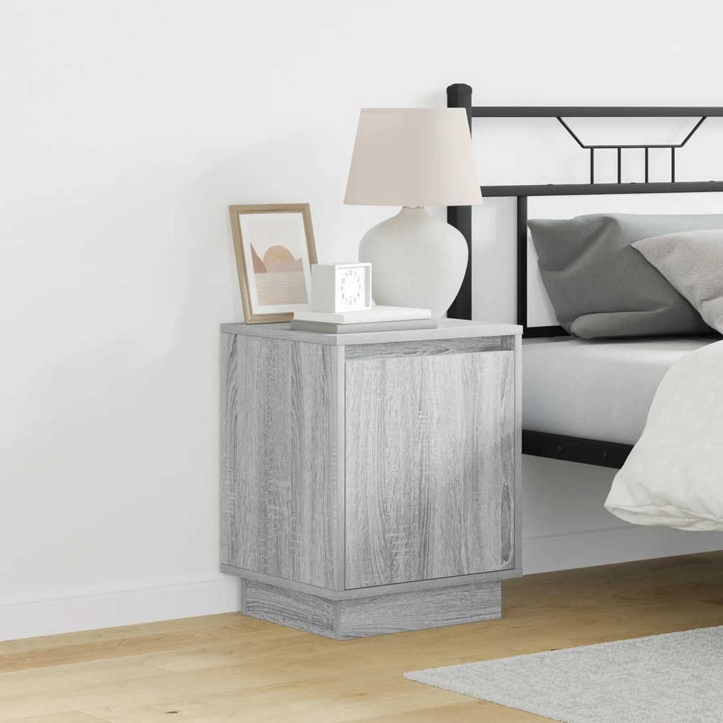 vidaXL Cômodas de Cabeceira com Luzes LED 2 pcs Cinza Sonoma 39x34,5x50 cm