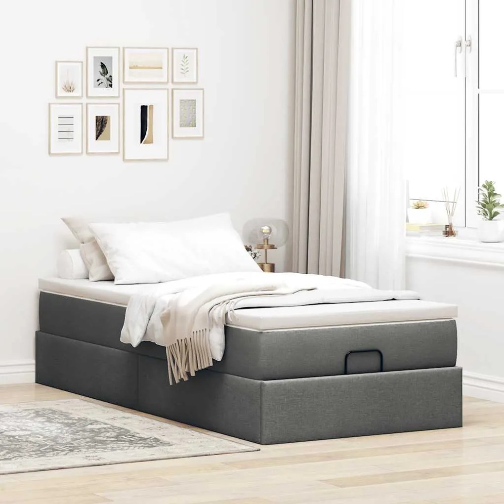 Estrutura cama otomana colchão 80x200 cm tecido cinzento escuro