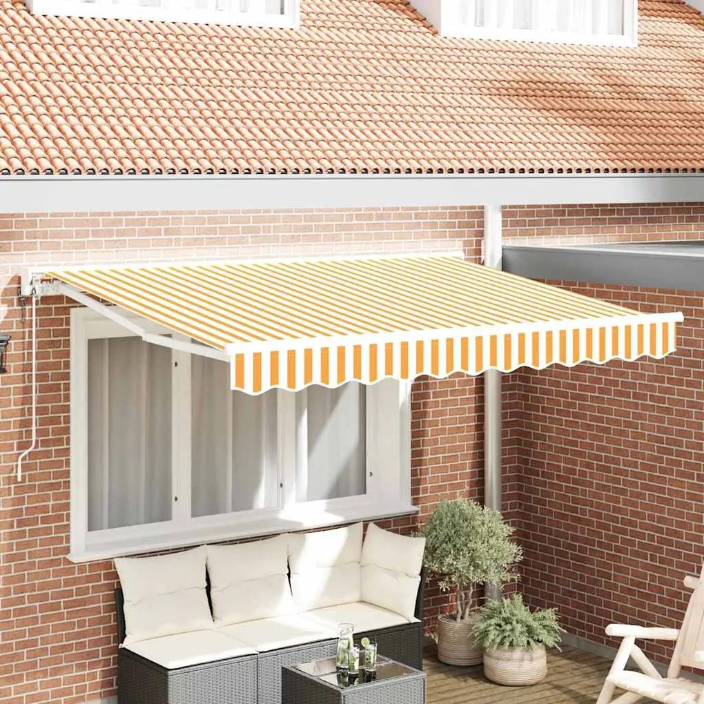 vidaXL Toldo Retrátil Amarelo e Branco 300x200 cm Poliéster e Alumínio