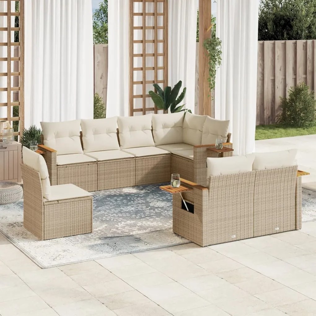 vidaXL 8 pcs conjunto de sofás p/ jardim com almofadões vime PE bege