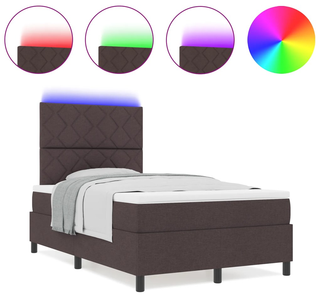 Cama Box com Colchão & LED Castanha Escura 120x200 cm Tecido
