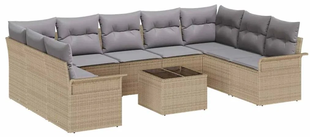 Conjunto de Sofá de Jardim de 10 Peças com Almofadas de Rattan Poliést
