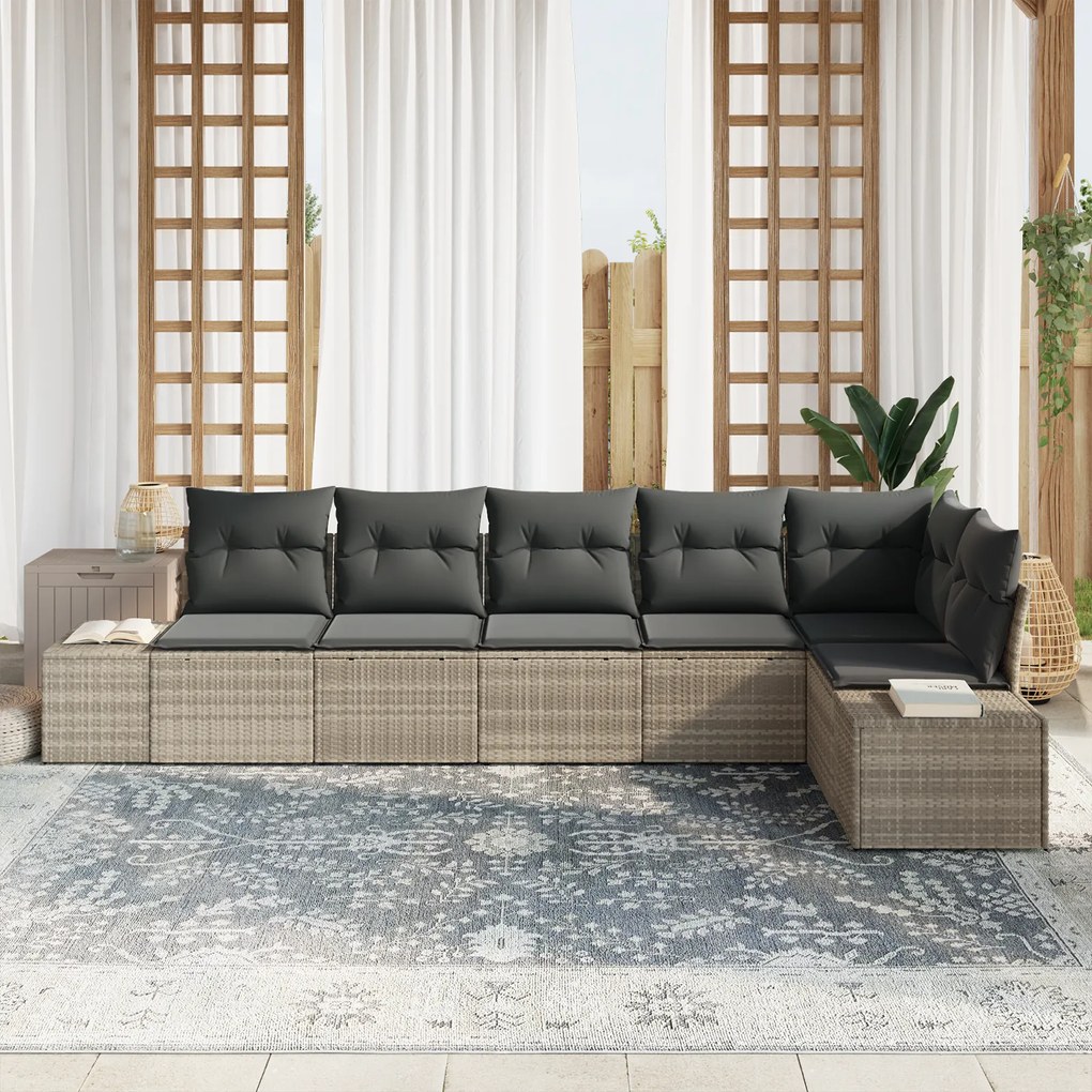 Conjunto de Sofás de Jardim de 6 Peças com Almofadas Cinza Claro Ratta