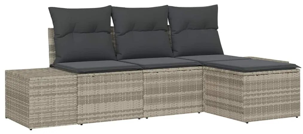 Sofá de Jardim com 4 Peças e Almofadas Cinza Claro em Rattan