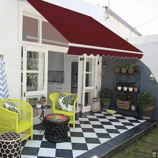 Toldo retrátil 4 x 2,5 m para varanda, terraço Cobertura em poliéster com manivela manual Estrutura em alumínio resistente Vermelho