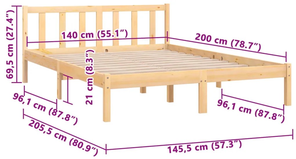 Estrutura de cama 140x200 cm pinho maciço