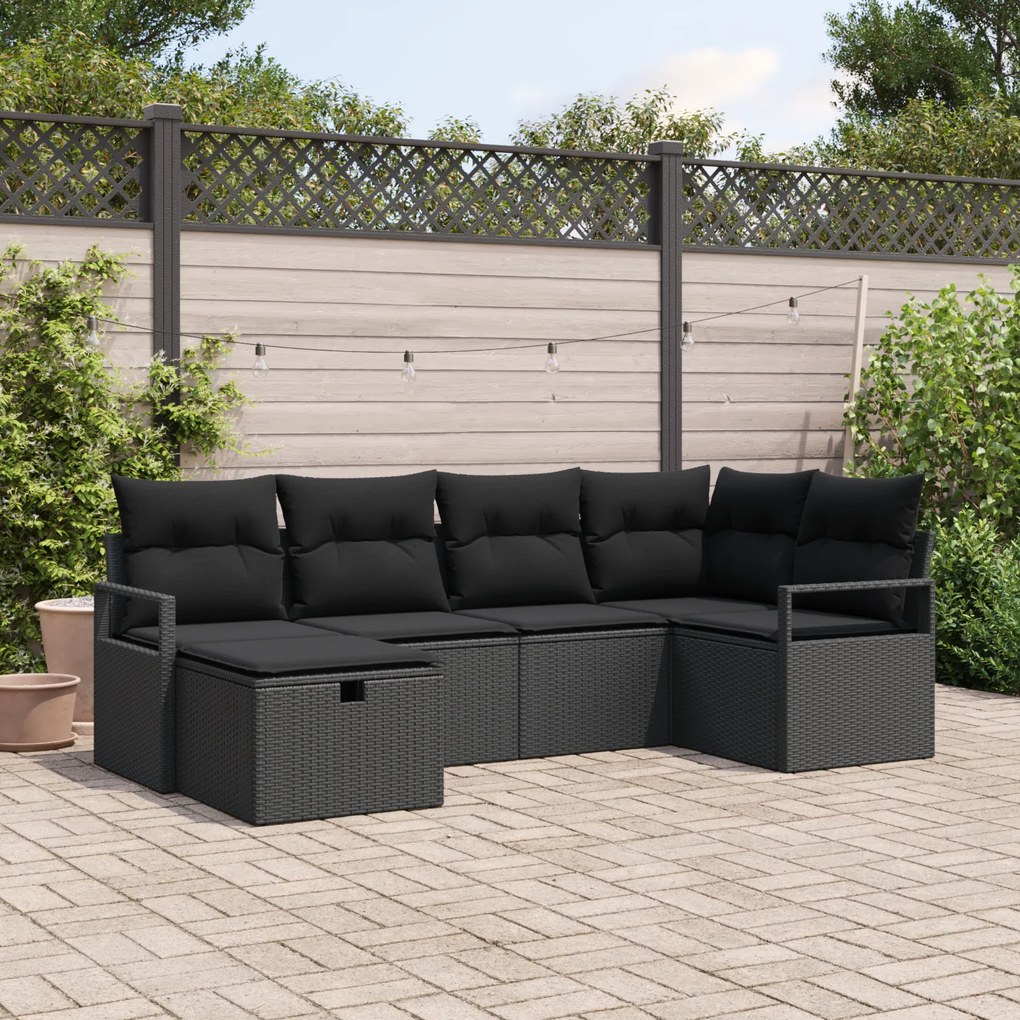Conjunto de Sofá de Jardim vidaXL de 6 Peças com Almofadas Preto Vime