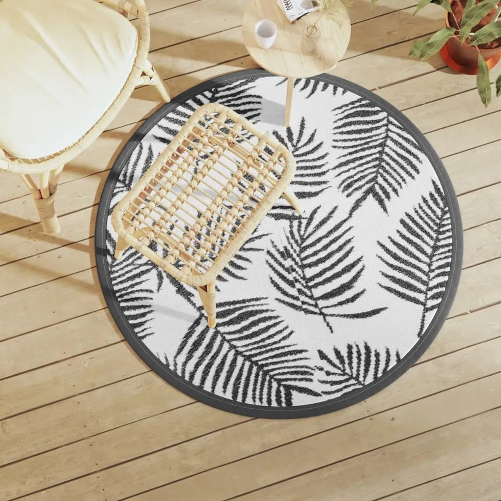 Tapete de exterior Ø120 cm ARAKIL PP branco e preto