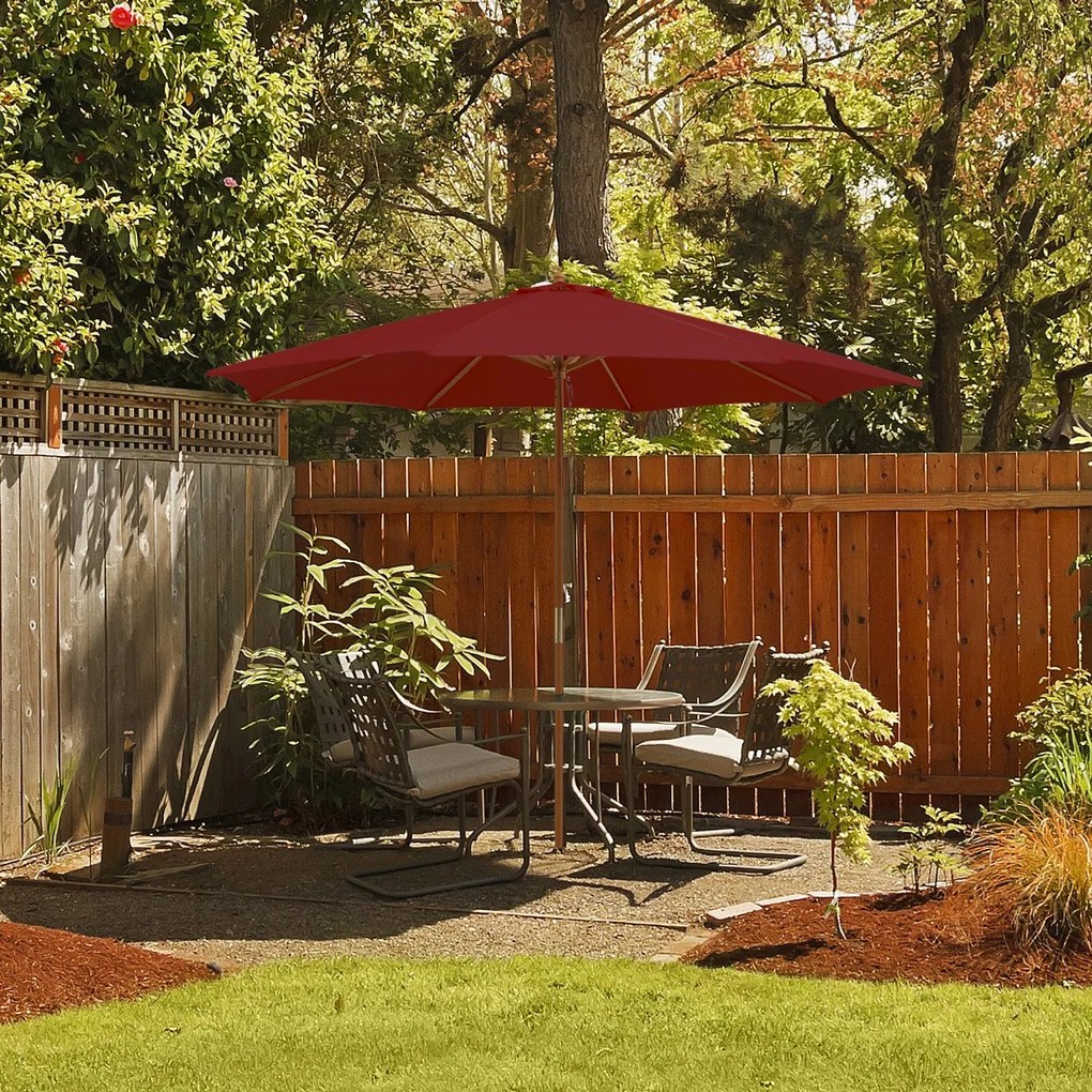 Guarda-sol 300 x 300 x 262 cm com 8 varas de bambu com elevação por roldana e orifício de ventilação para praia ou jardim Vermelho vinho