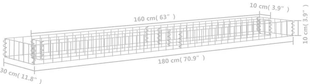Canteiro elevado/cesto gabião 180x30x10 cm aço galvanizado