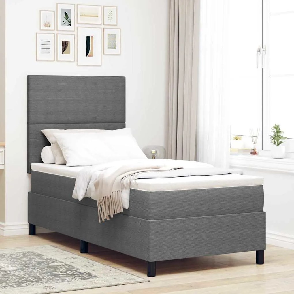 Cama Box com Colchão e Luz LED Cinza Claro em Tecido Corduroy