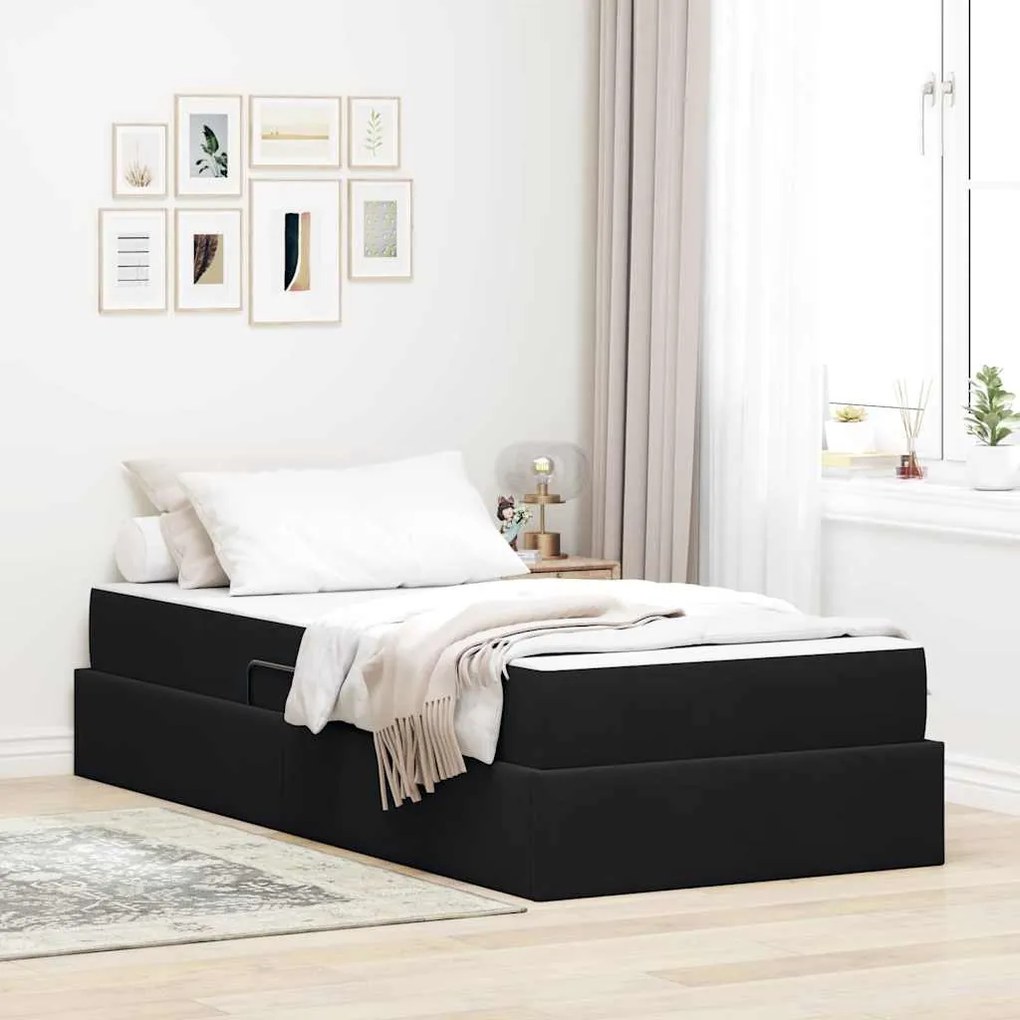 vidaXL Cama com arrumação e colchão Preto 90 x 190 cm Veludo