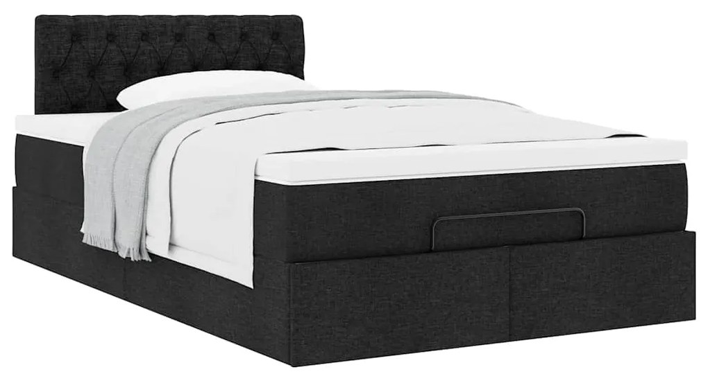 Cama otomana com colchão 120x200 cm tecido preto