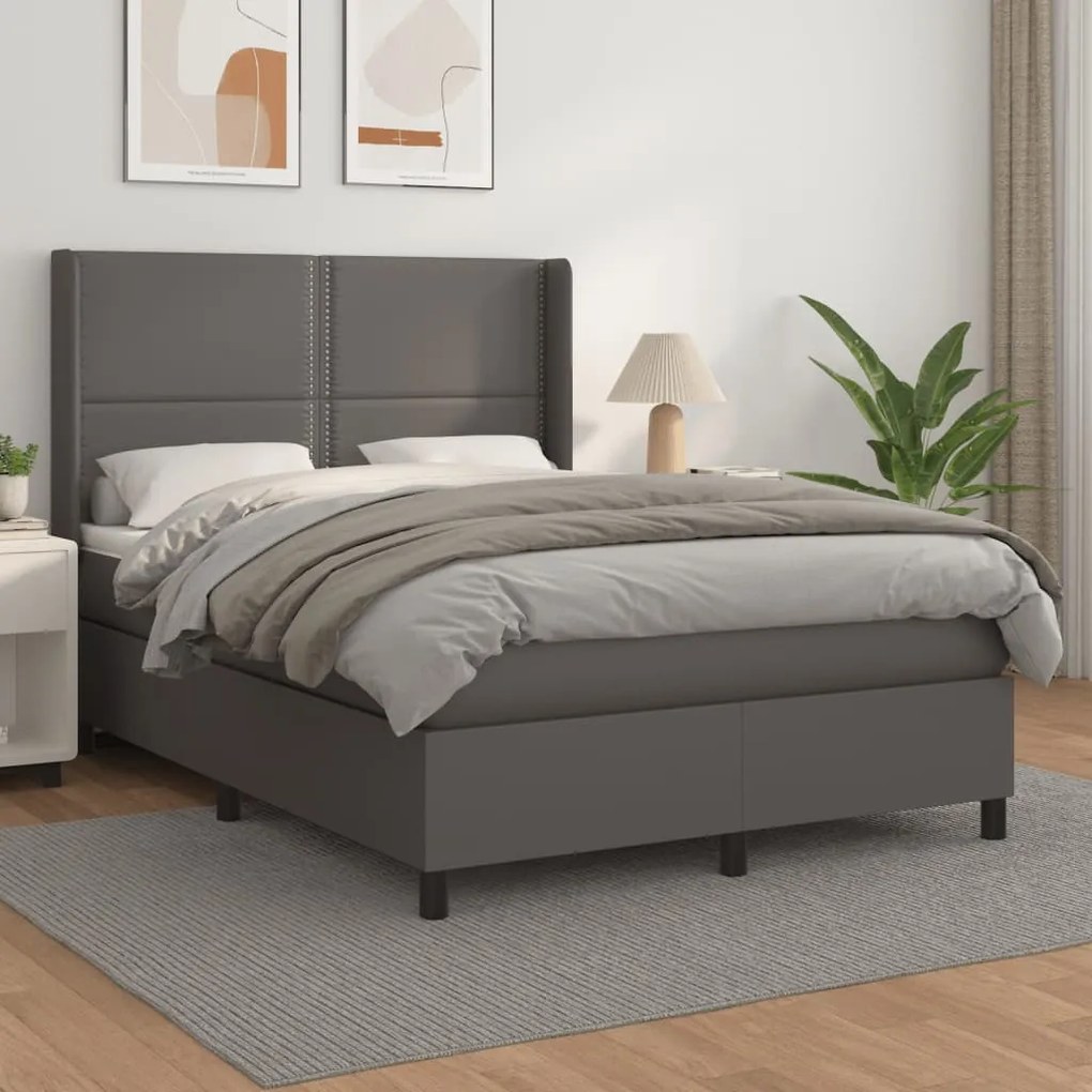 vidaXL Cama com molas/colchão 140x200 cm couro artificial cinzento