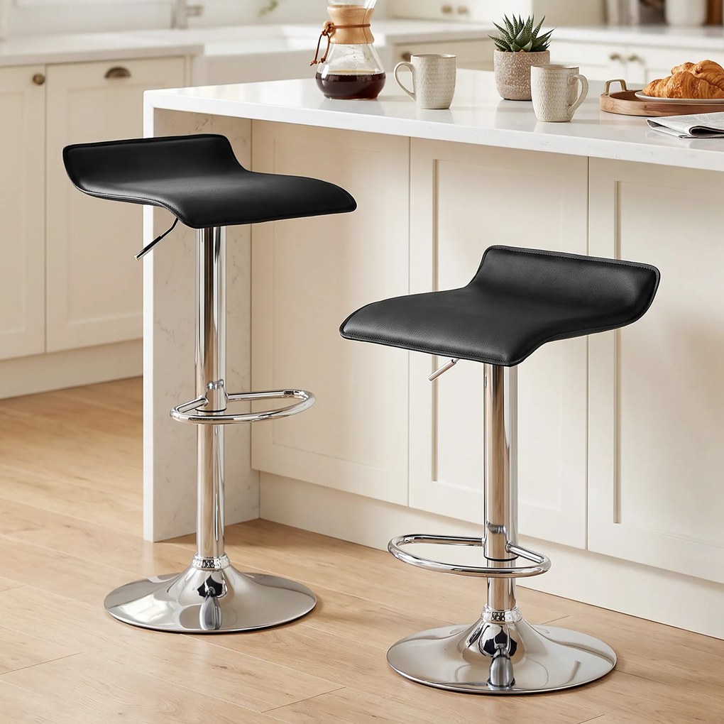 Conjunto de 2 Bancos de Bar Giratórios Bancos Altos de Cozinha com Altura Ajustável 62-83 cm com Encosto e Apoio para os Pés Preto