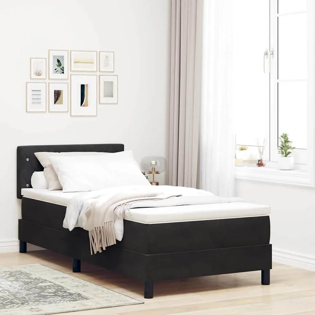 Cama Box Spring com Colchão e LED Preto 90x200 cm Veludo