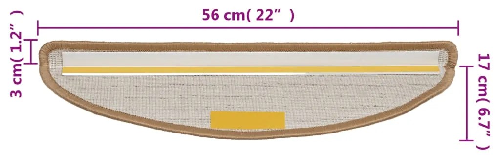 Tapetes de escadas 10 pcs 56x17x3 cm bege