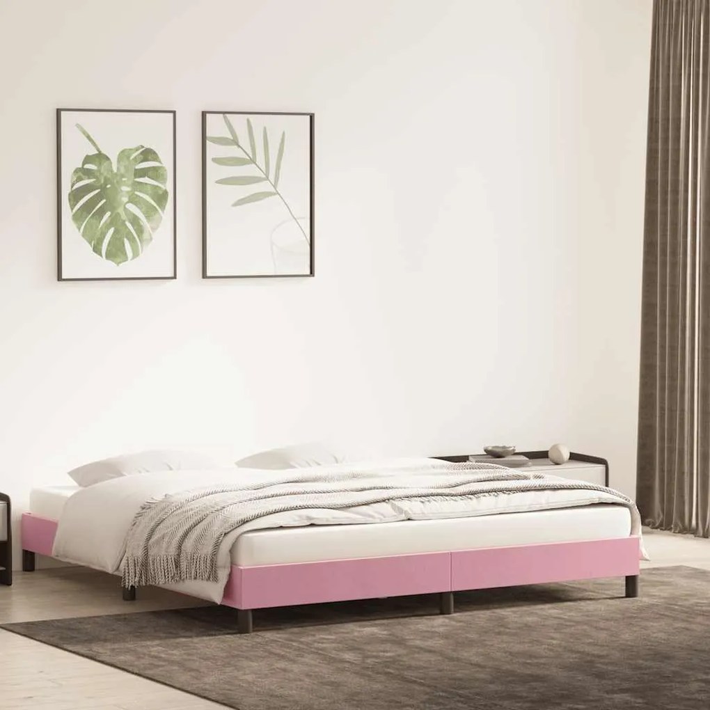 Estrutura de cama com colchão 180x220 cm veludo rosa