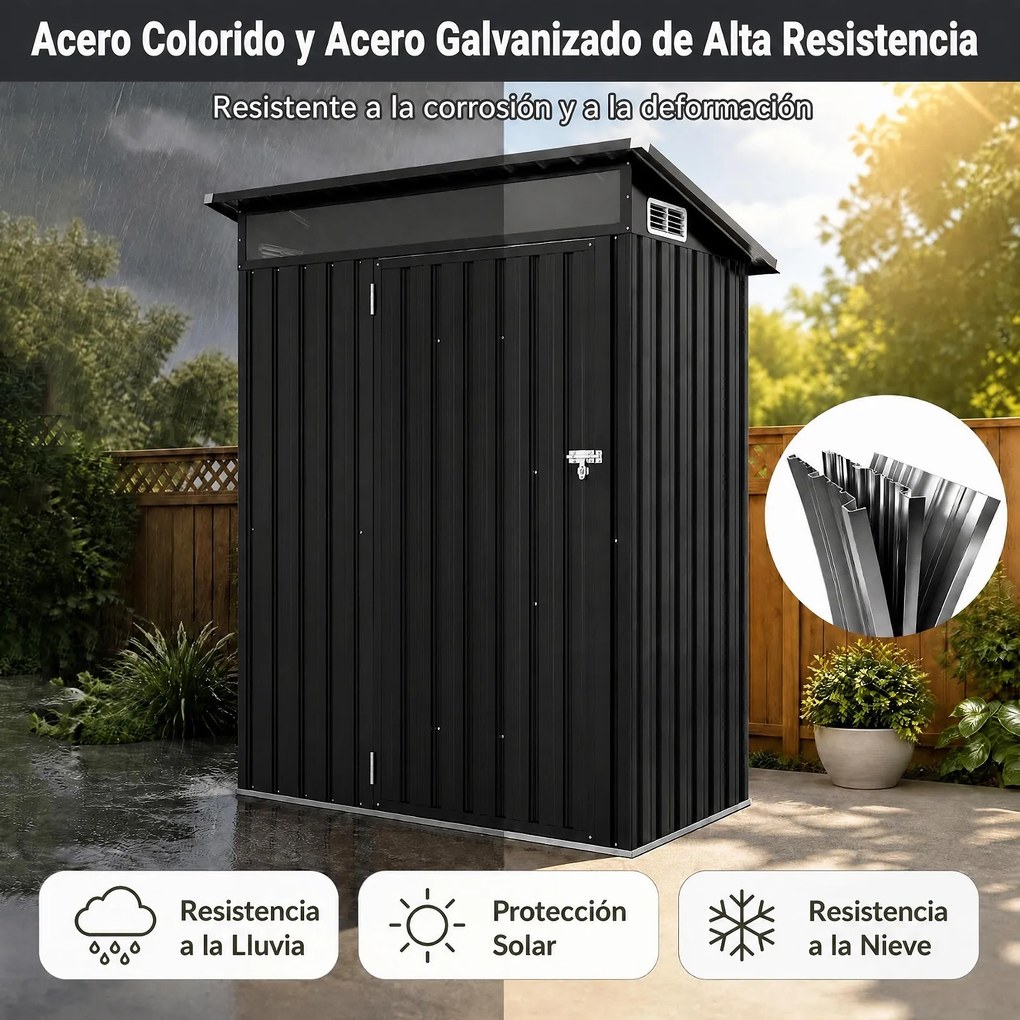 Abrigo de Jardim Metálico, 150 x 89 x 185 cm, Telhado Inclinado, Cinzento-escuro