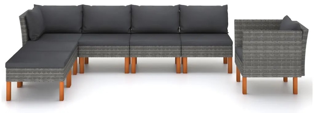 7 pcs conj. lounge jardim vime PE e eucalipto maciço cinzento
