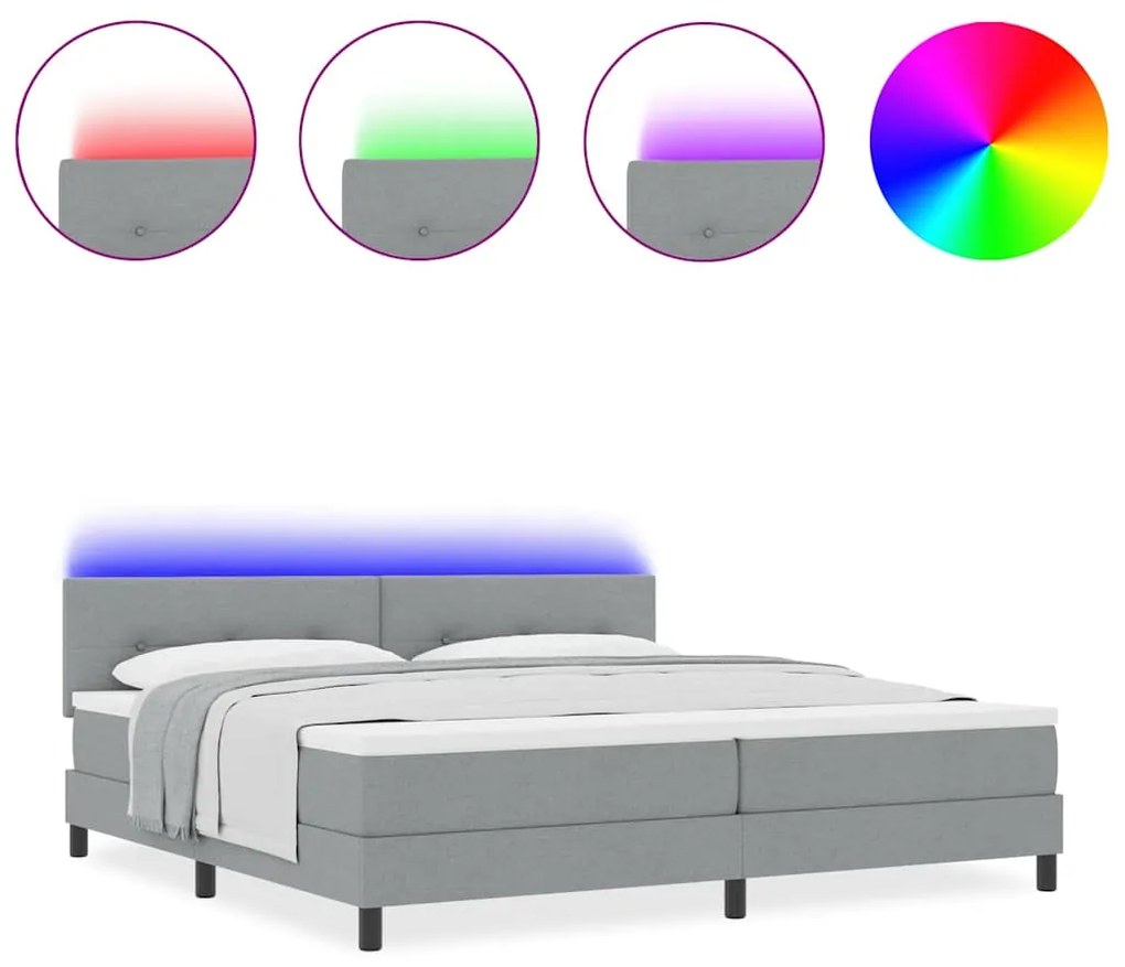 Cama Box com Colchão e Luz LED Cinza Claro 200x200 cm Tecido