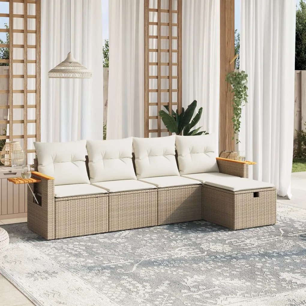 vidaXL 5 pcs conjunto de sofás p/ jardim com almofadões vime PE bege